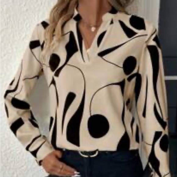 SHEIN Tops - #236 SHEIN Beautiful Cream and Black Abstract Blouse. NWOT Size L